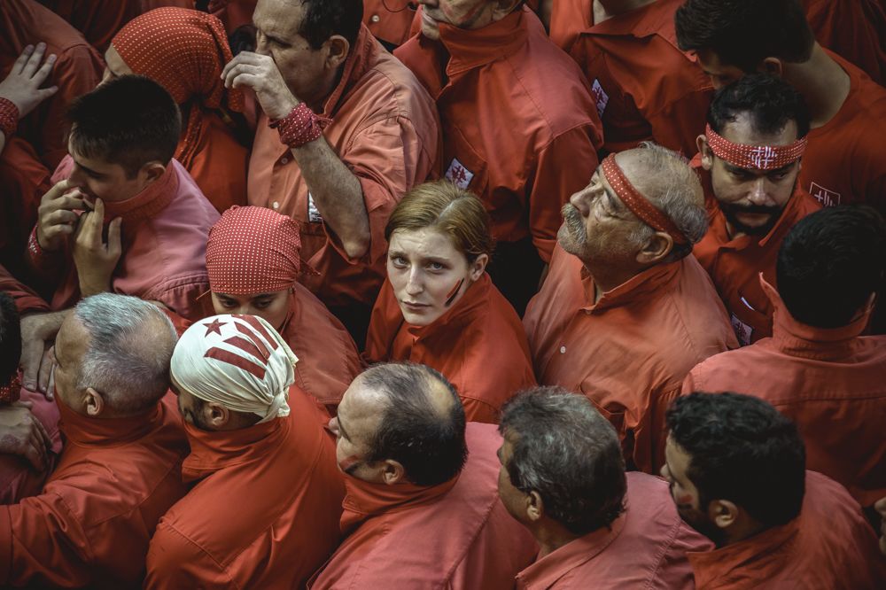 Barcelona, Spain. 24 September, 2016: The 'Castellers de Barcelona' build the base of a human tower during Barcelona's city holiday 'La Merce'