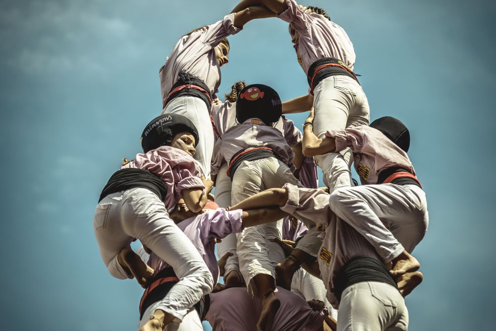 Barcelona, Spain. 25 September, 2016: The 'Minyons de Terrassa' build a human tower during Barcelona's city holiday 'La Merce'