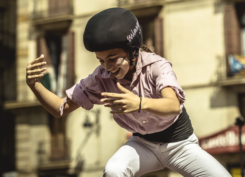 Barcelona, Spain. 25 September, 2016: The 'Minyons de Terrassa' celebrate a human tower during Barcelona's city holiday 'La Merce'