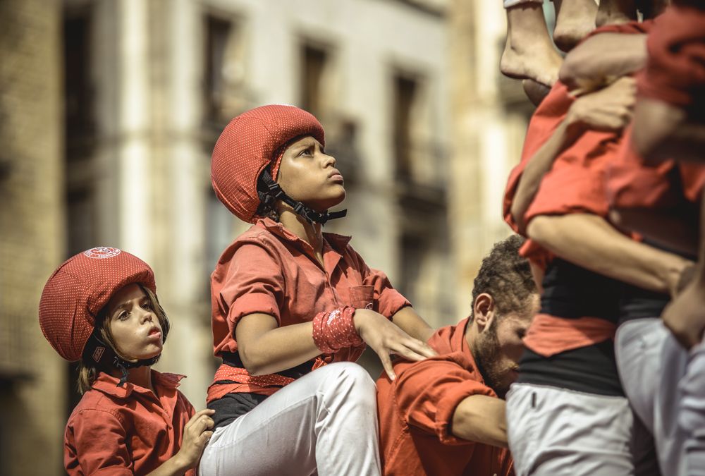 Barcelona, Spain. 25 September, 2016: The 'Colla Jove Xiquets de Valls' build a human tower during Barcelona's city holiday 'La Merce'