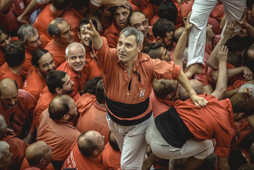 Barcelona, Spain. 23 September, 2017: The 'Castellers de Barcelona' build the base of a human tower during Barcelona's city holiday 'La Merce'
